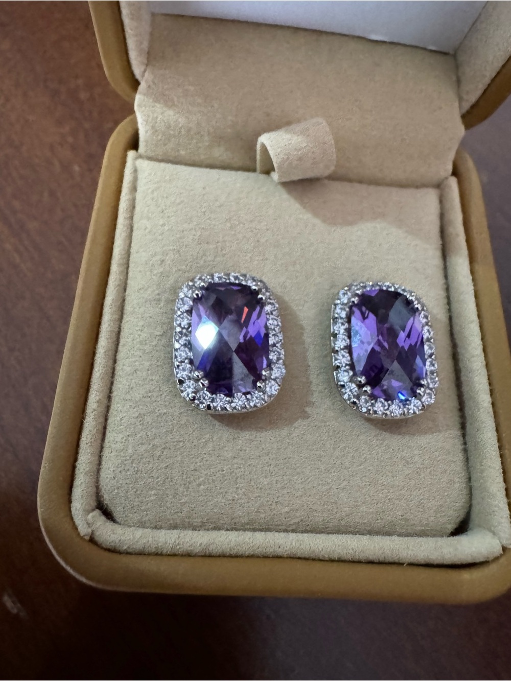 Amethyst with cubic zirconia sterling silver earring